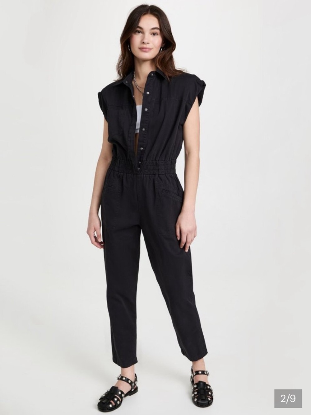 Pistola Rosie Black Jumpsuit Utility Cotton Collared Button Front Size Small